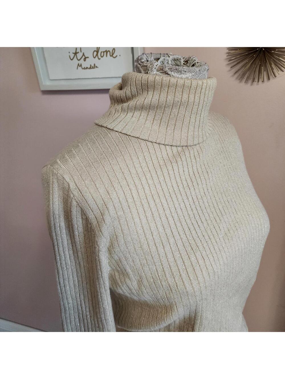 LKNW J Mclauglin XL gold metallic turtleneck sweater Arlette Turtleneck - Picture 3 of 8